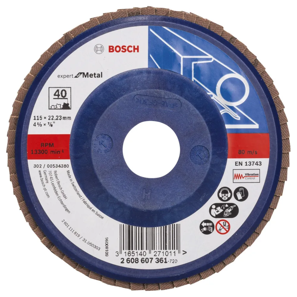 Bosch Fächerschleifscheibe Expert Metal 115 22,23 40 gerade Kunststoffteller - 2608607361