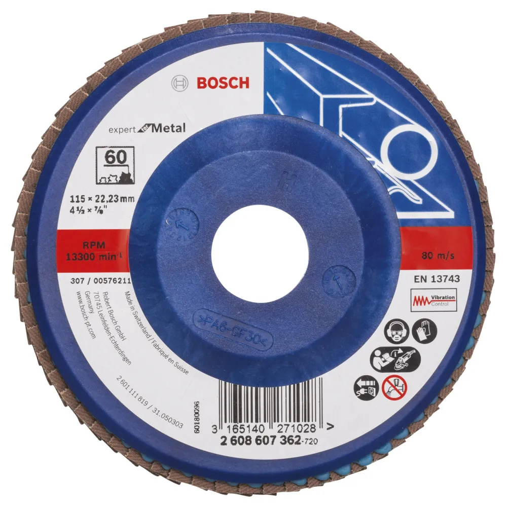 Bosch Fächerschleifscheibe Expert Metal 115 22,23 60 gerade Kunststoffteller - 2608607362