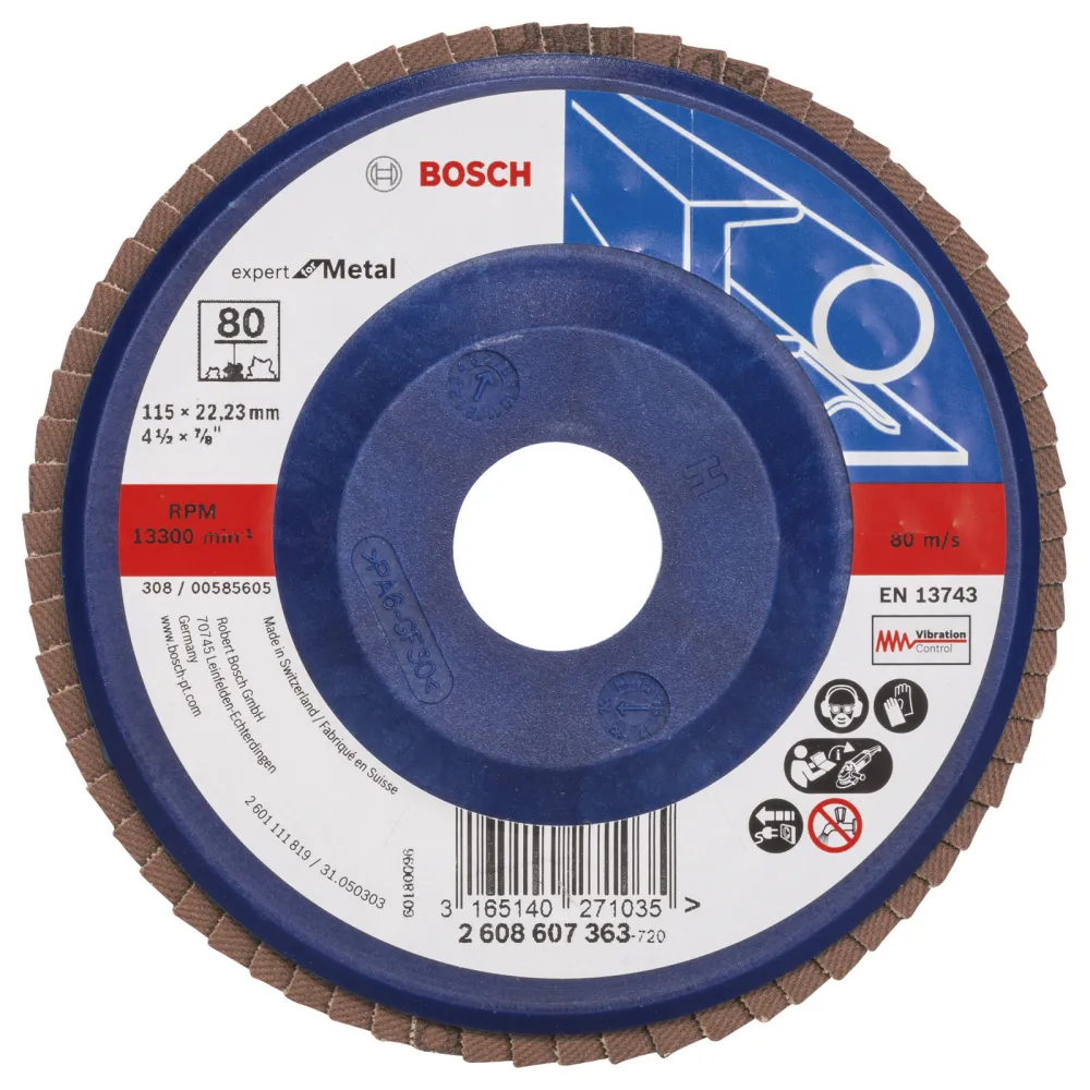 Bosch Fächerschleifscheibe Expert Metal 115 22,23 80 gerade Kunststoffteller - 2608607363
