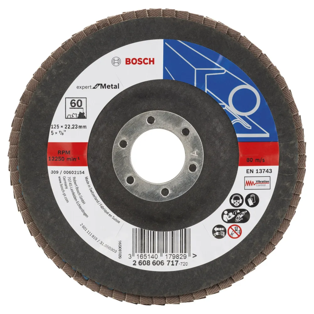 Bosch Fächerschleifscheibe Expert Metal 125 22,23 60 gewinkelt Glasgewebet. - 2608606717