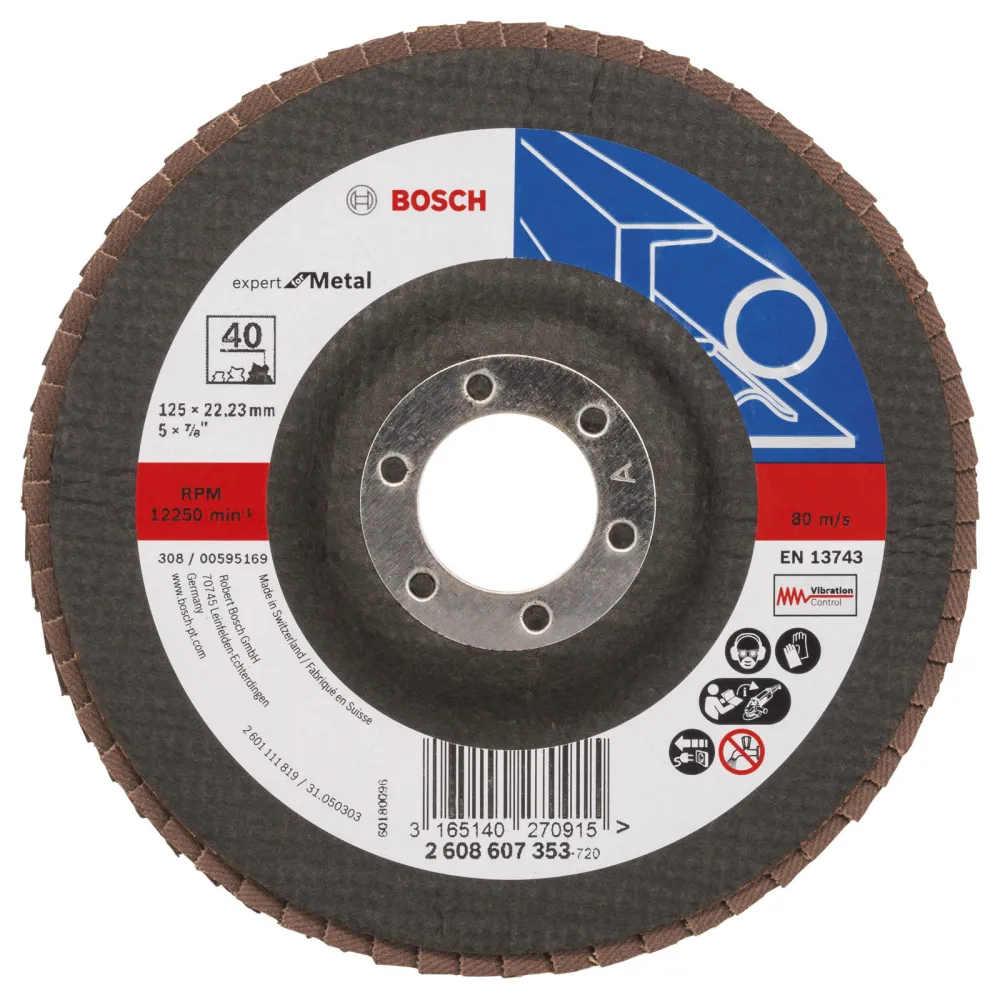 Bosch Fächerschleifscheibe Expert Metal 125 22,23 40 gerade Glasgewebeteller - 2608607353