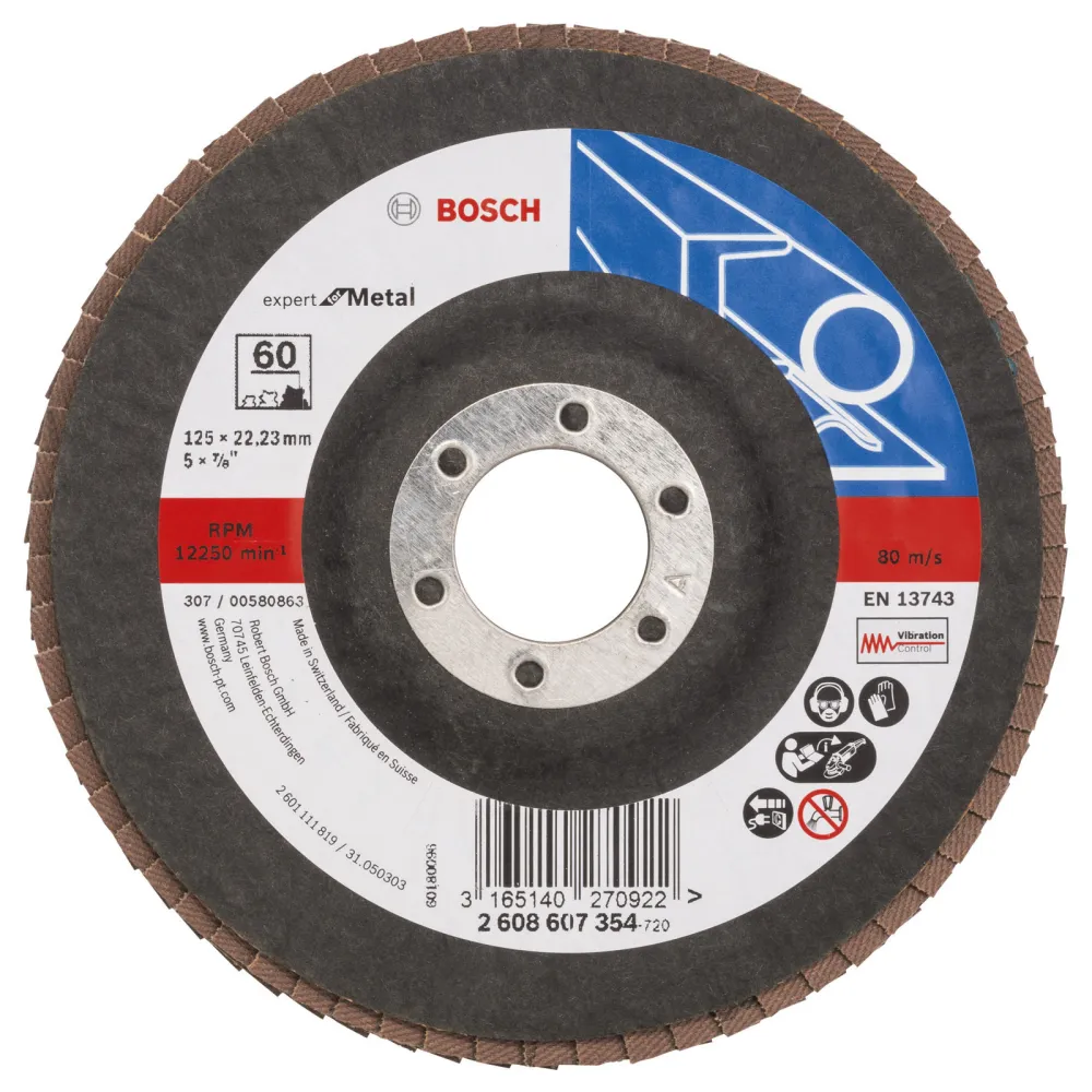 Bosch Fächerschleifscheibe Expert Metal 125 22,23 60 gerade Glasgewebeteller - 2608607354