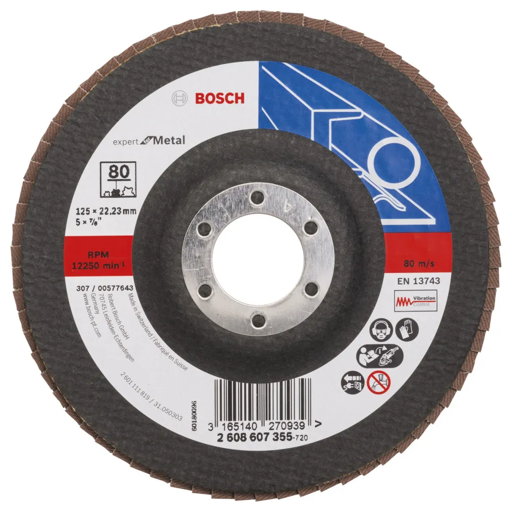 Bosch Fächerschleifscheibe Expert Metal 125 22,23 80 gerade Glasgewebeteller - 2608607355