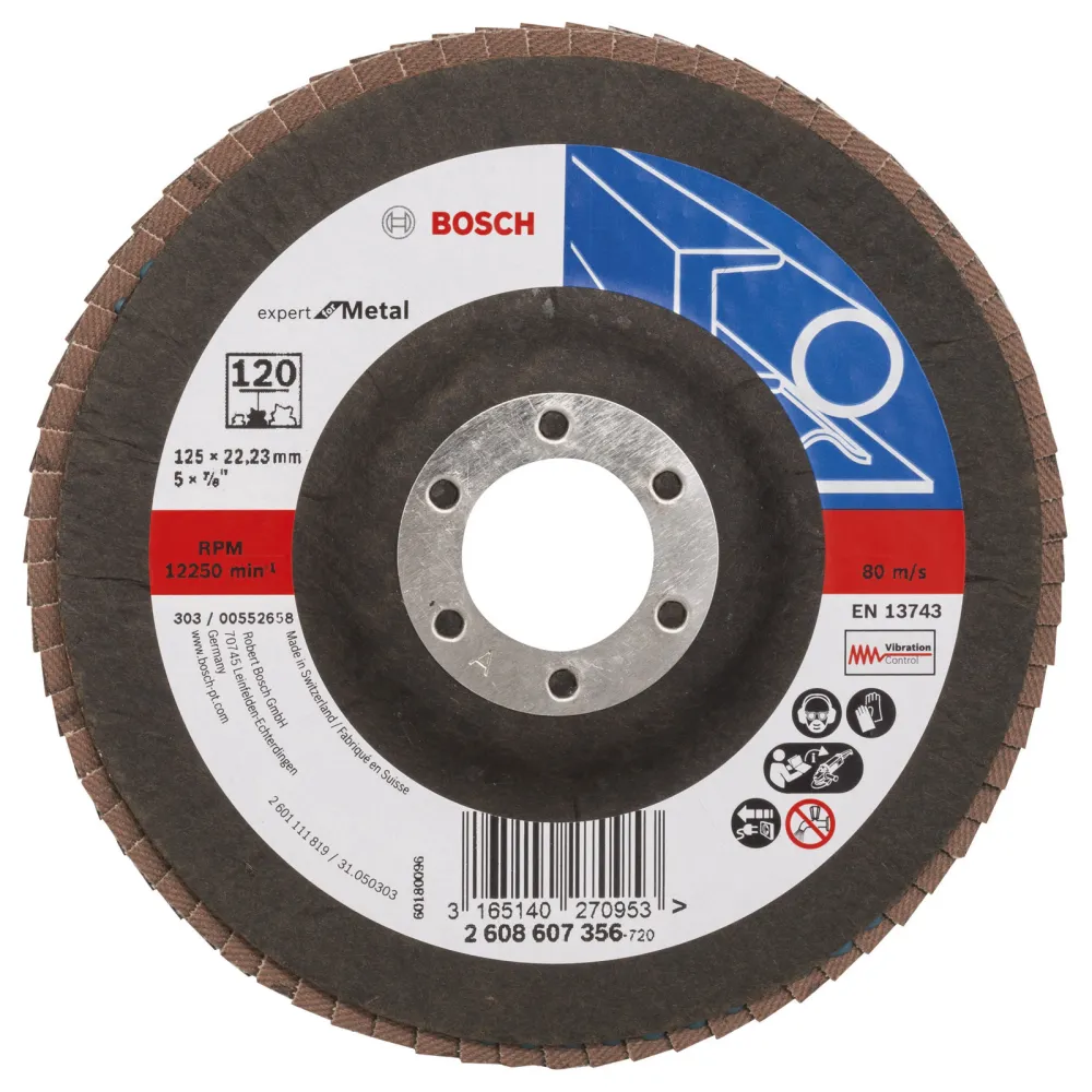Bosch Fächerschleifscheibe Expert Metal 125 22,23 120 gerade Glasgewebeteller - 2608607356