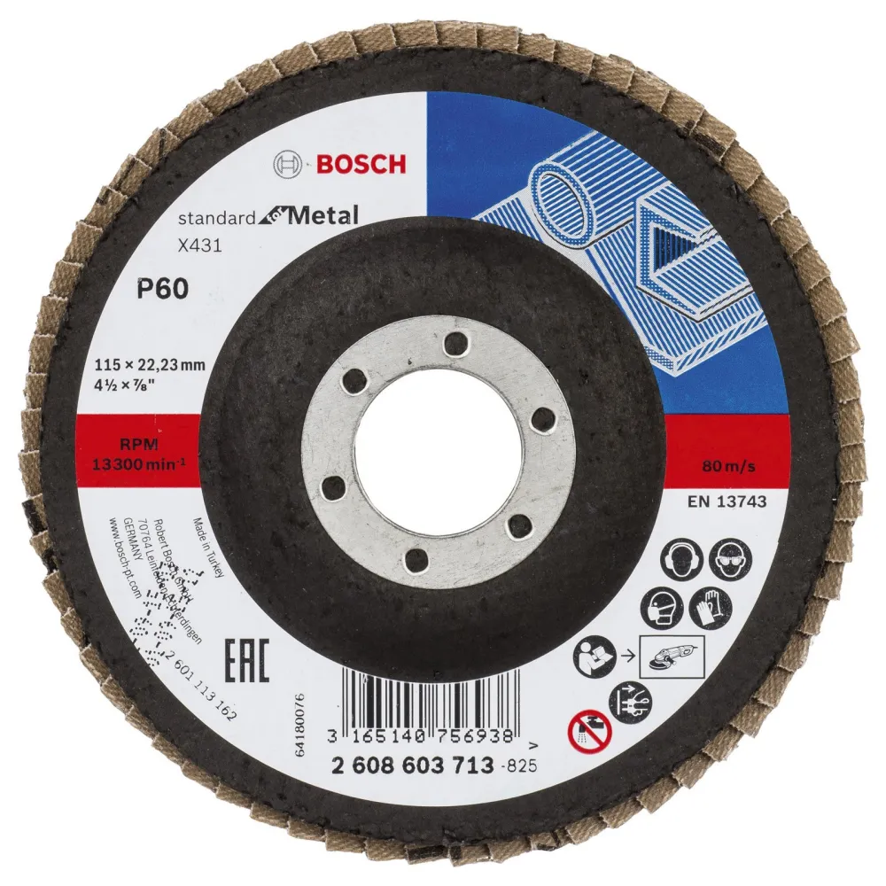 Bosch Fächerschleifscheibe X431 Standard Metal gerade 115 mm 60 Glasgewebe - 2608603713