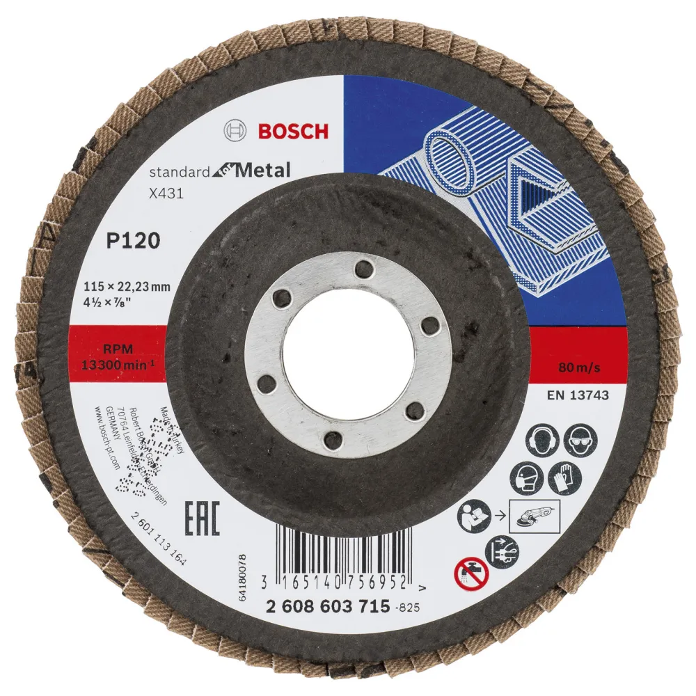 Bosch Fächerschleifscheibe X431 Standard Metal gerade 115 mm 120 Glasgewebe - 2608603715