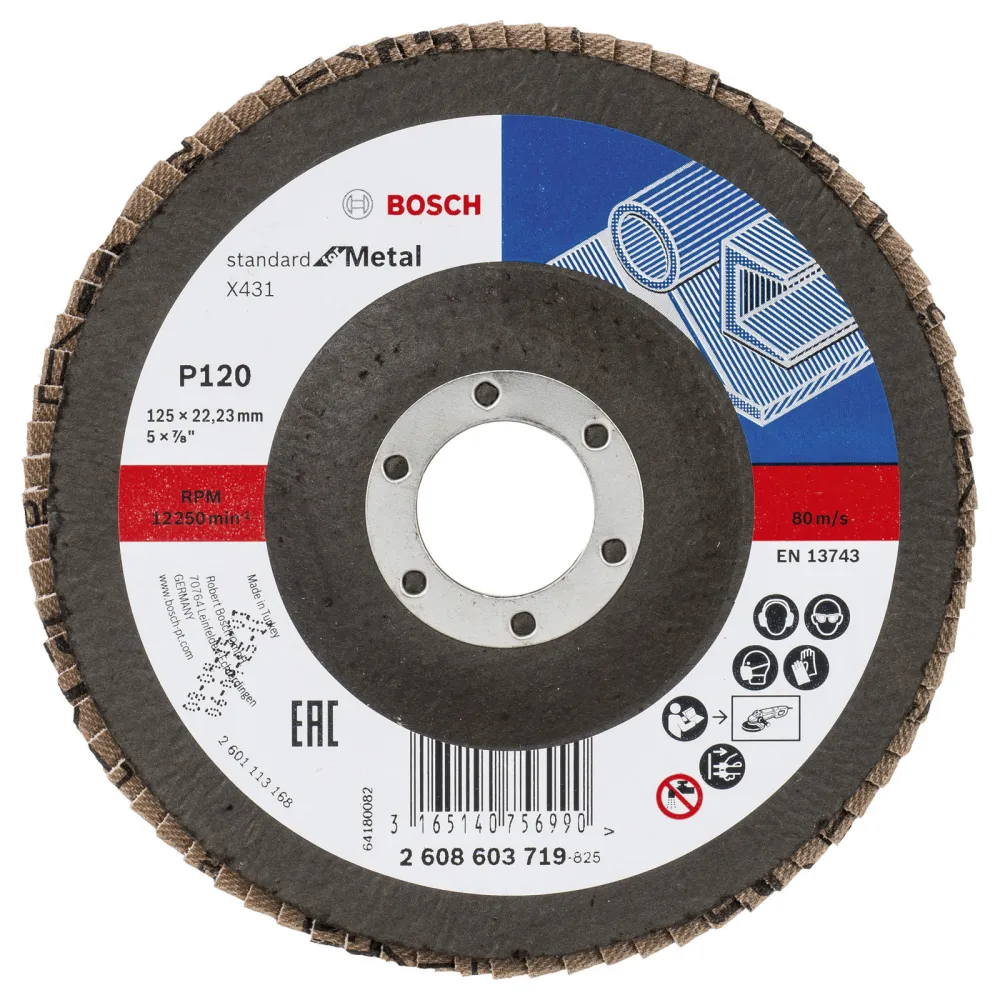 Bosch Fächerschleifscheibe X431 Standard Metal gerade 125 mm 120 Glasgewebe - 2608603719
