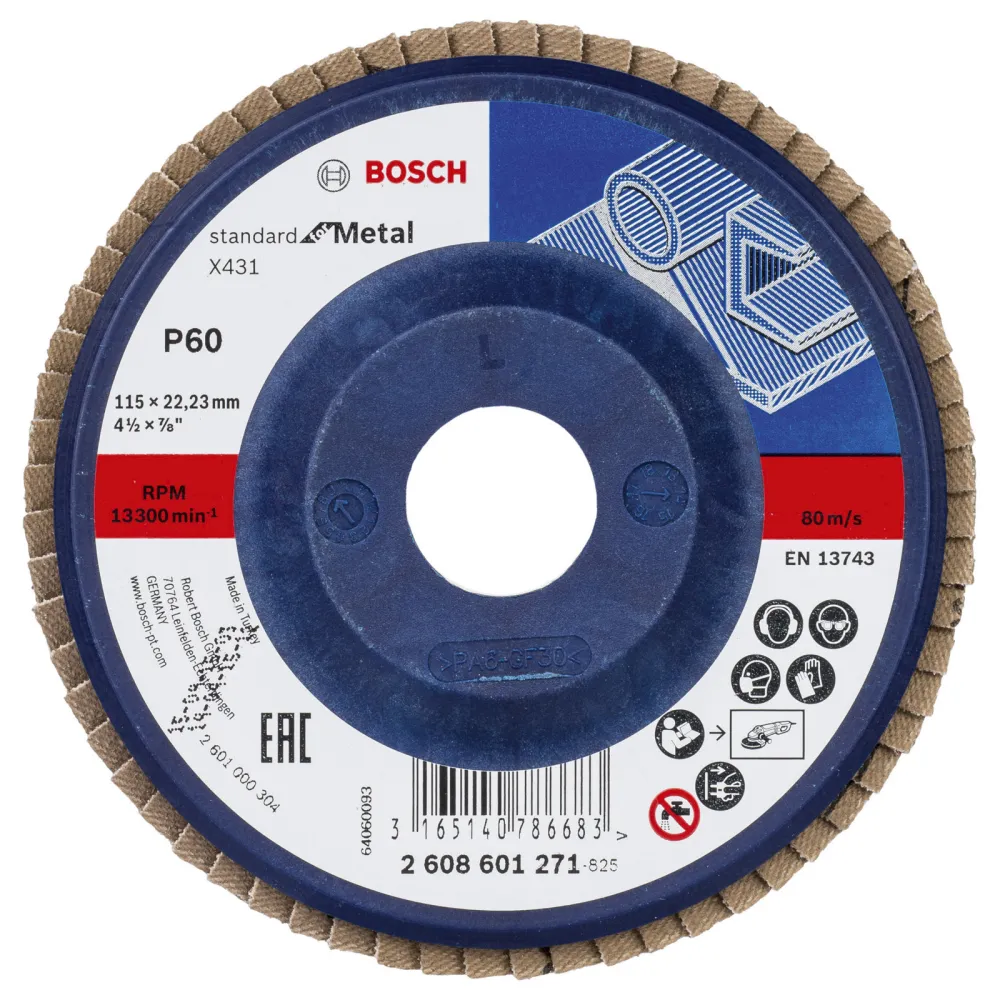 Bosch Fächerschleifscheibe X431 Standard Metal gerade 115 mm 60 Kunststoff - 2608601271