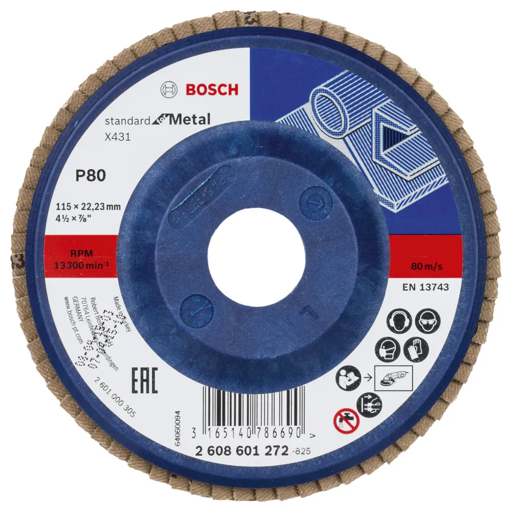 Bosch Fächerschleifscheibe X431 Standard Metal gerade 115 mm 80 Kunststoff - 2608601272