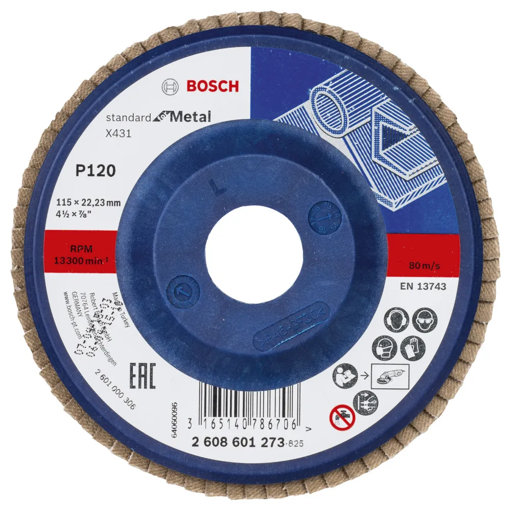 Bosch Fächerschleifscheibe X431 Standard Metal gerade 115 mm 120 Kunststoff - 2608601273