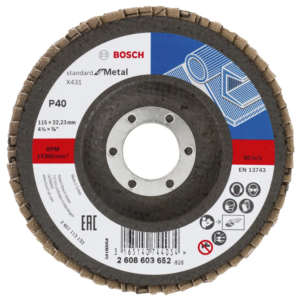 Bosch Fächerschleifscheibe X431 Standard Metal gewinkelt 115 mm 22,23 mm 40 - 2608603652