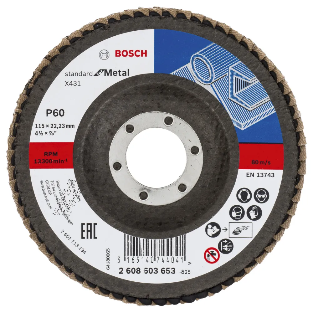Bosch Fächerschleifscheibe X431 Standard Metal gewinkelt 115 mm 22,23 mm 60 - 2608603653