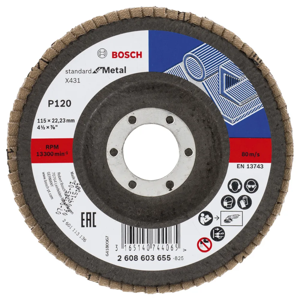 Bosch Fächerschleifscheibe X431 Standard Metal gewinkelt 115 mm 22,23 mm 120 - 2608603655