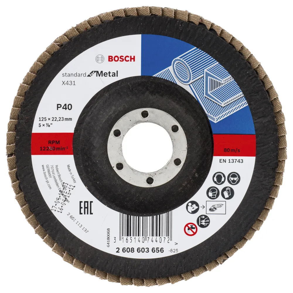 Bosch Fächerschleifscheibe X431 Standard Metal gewinkelt 125 mm 22,23 mm 40 - 2608603656