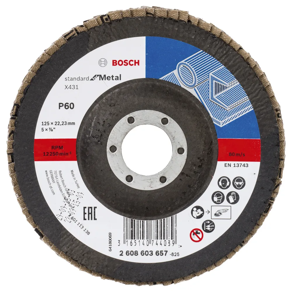 Bosch Fächerschleifscheibe X431 Standard Metal gewinkelt 125 mm 22,23 mm 60 - 2608603657