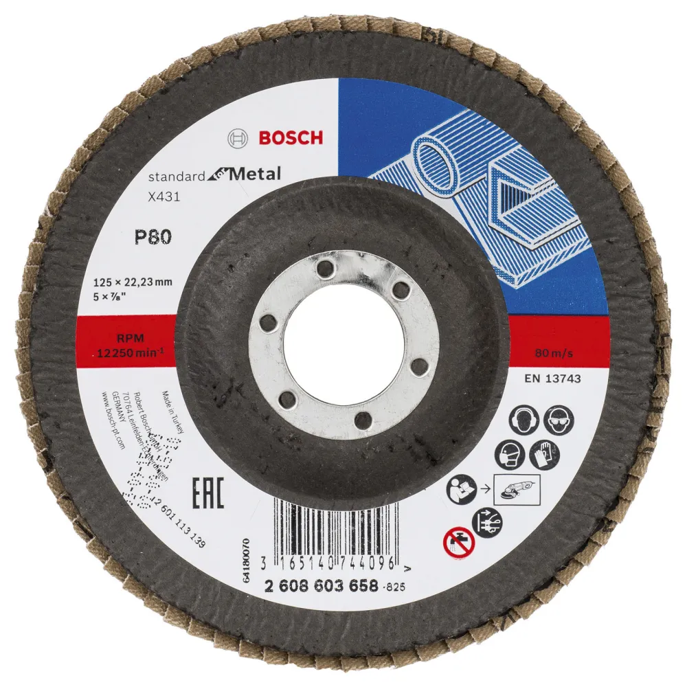 Bosch Fächerschleifscheibe X431 Standard Metal gewinkelt 125 mm 22,23 mm 80 - 2608603658
