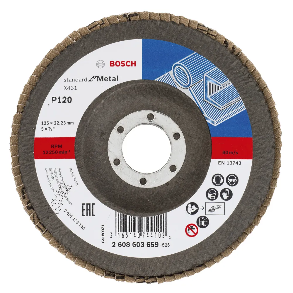 Bosch Fächerschleifscheibe X431 Standard Metal gewinkelt 125 mm 22,23 mm 120 - 2608603659