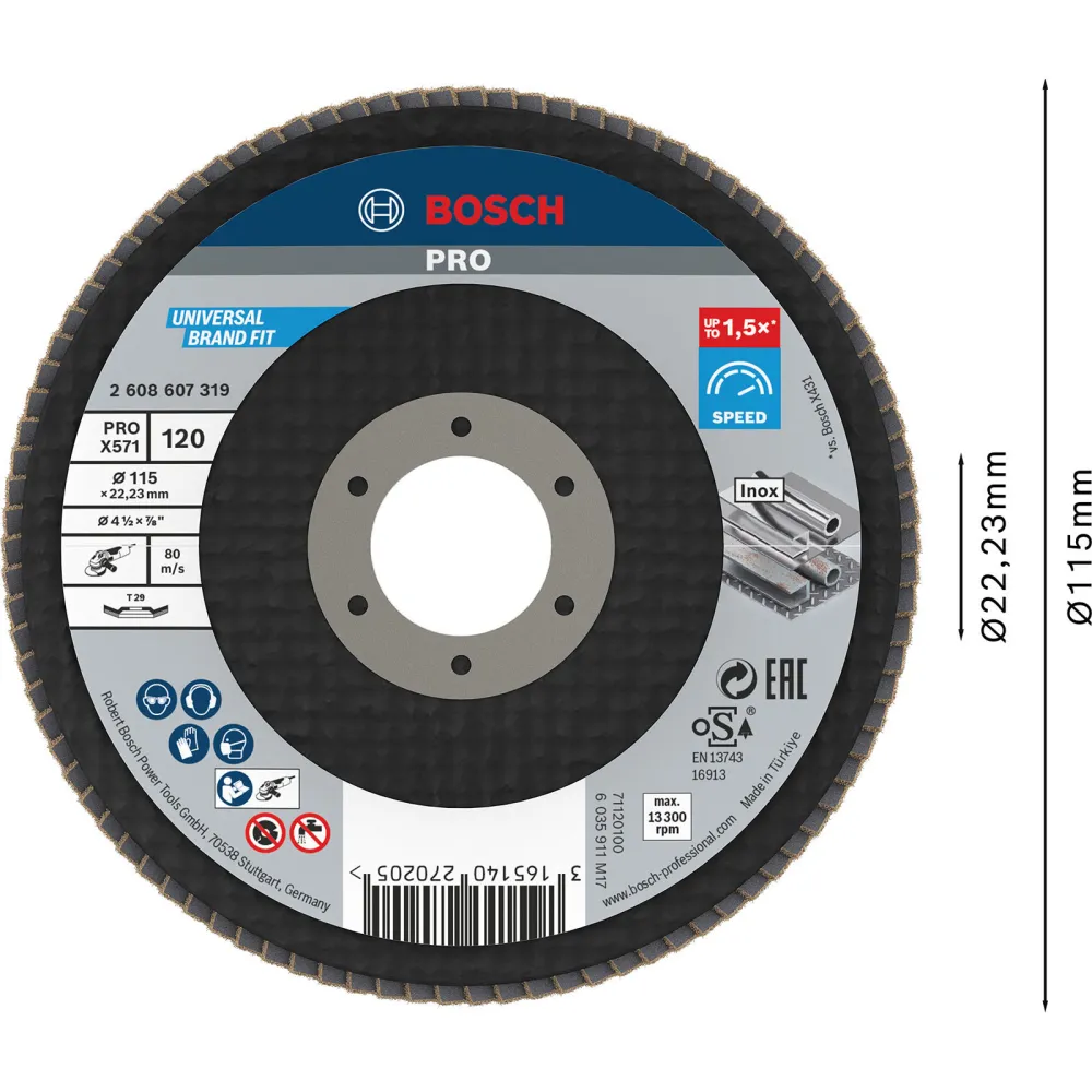 Bosch PRO X571 Fächerschleifscheibe 115 mm G120 - 2608607319