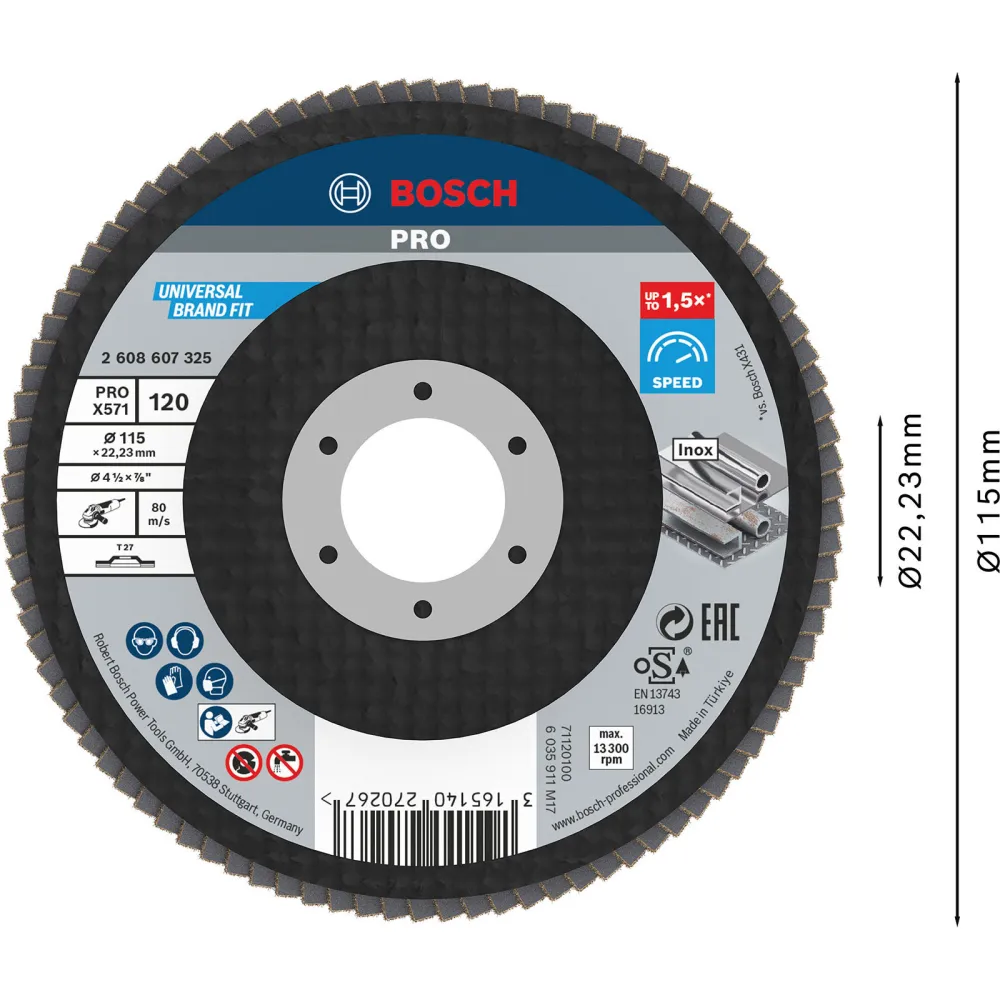 Bosch PRO X571 Fächerschleifscheibe 115 mm G120 - 2608607325