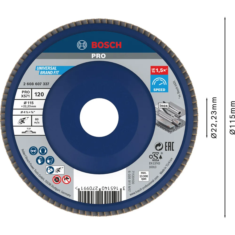 Bosch PRO X571 Fächerschleifscheibe 115 mm G120 - 2608607337