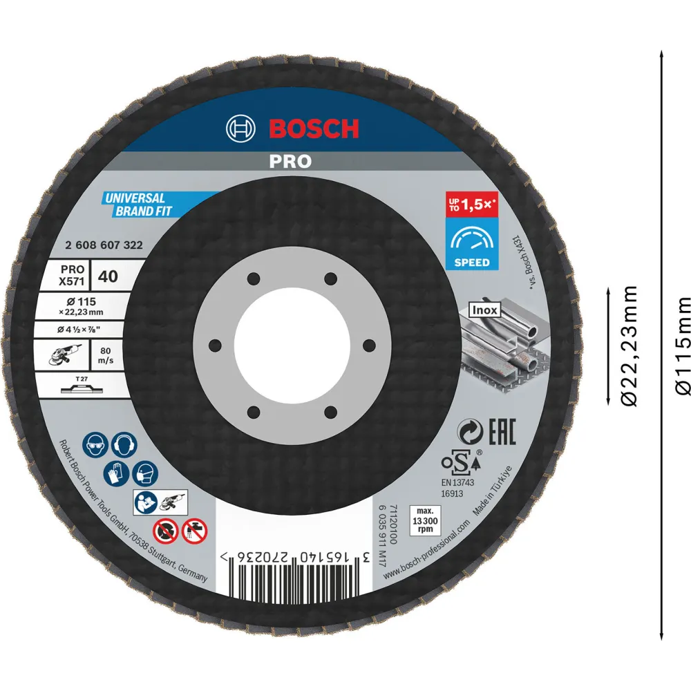 Bosch PRO X571 Fächerschleifscheibe 115 mm G40 - 2608607322