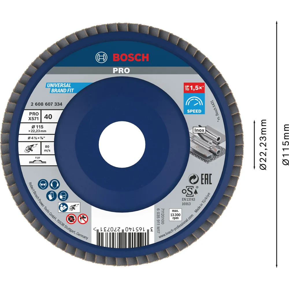 Bosch PRO X571 Fächerschleifscheibe 115 mm G40 - 2608607334