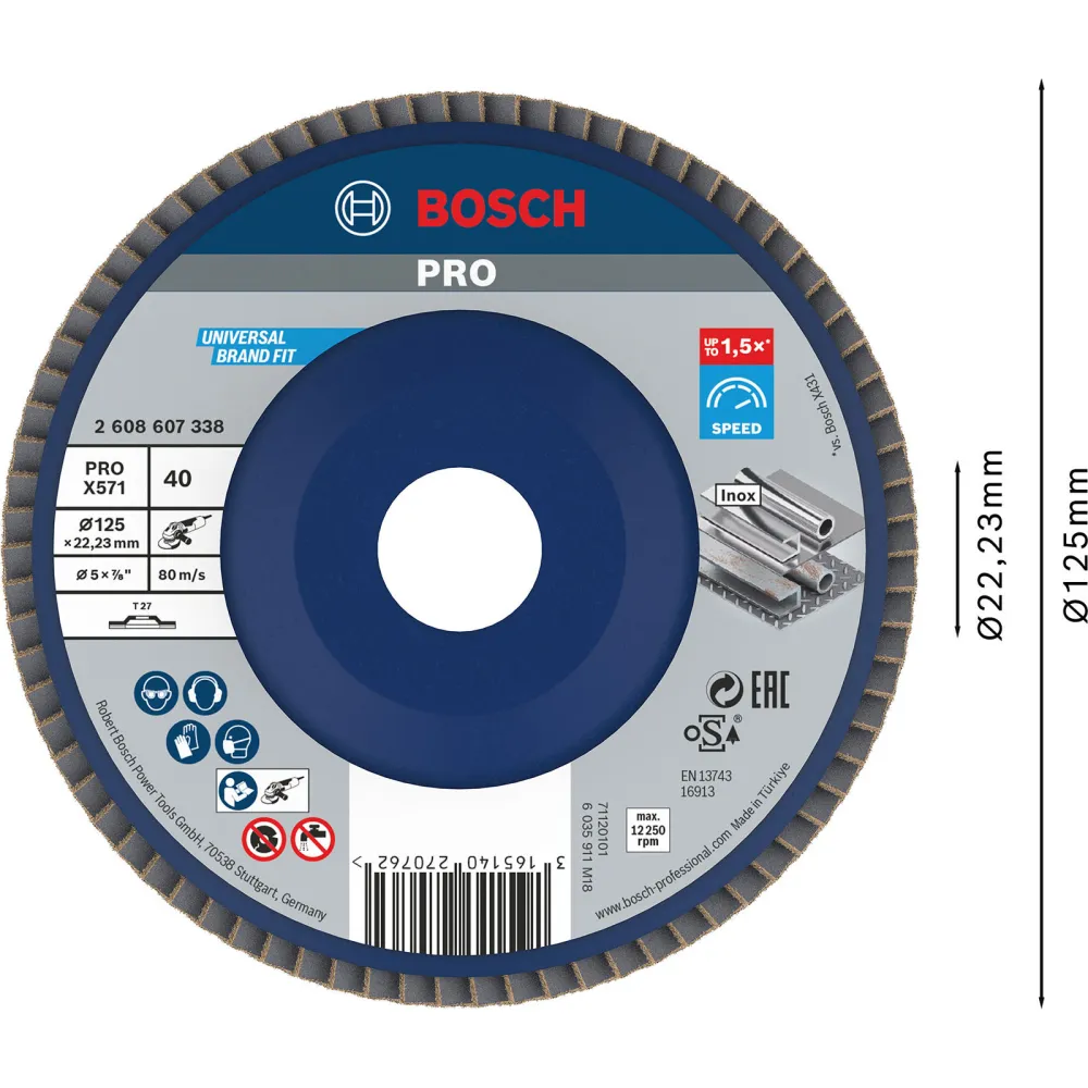 Bosch PRO X571 Fächerschleifscheibe 115 mm G40 - 2608607338