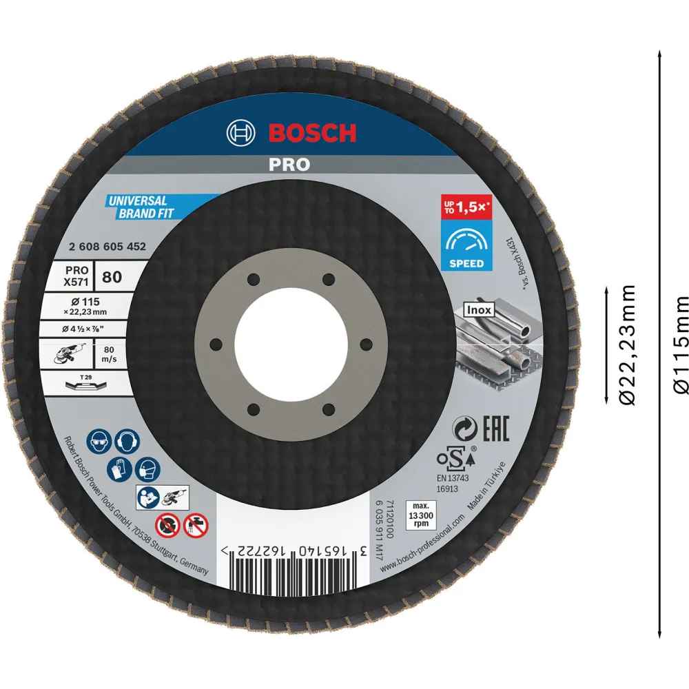 Bosch PRO X571 Fächerschleifscheibe 115 mm G80 - 2608605452