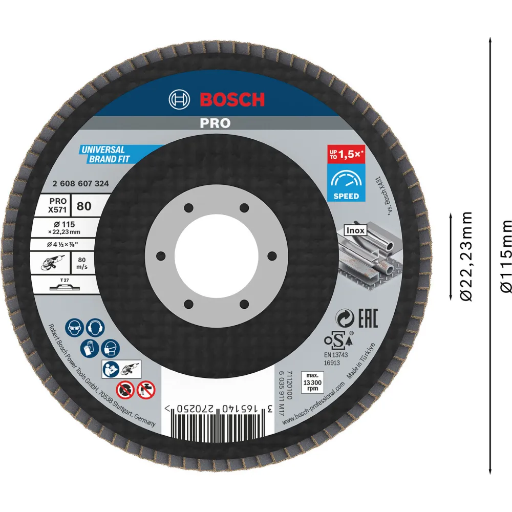 Bosch PRO X571 Fächerschleifscheibe 115 mm G80 - 2608607324