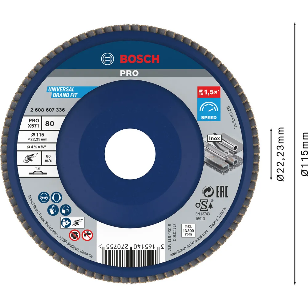 Bosch PRO X571 Fächerschleifscheibe 115 mm G80 - 2608607336