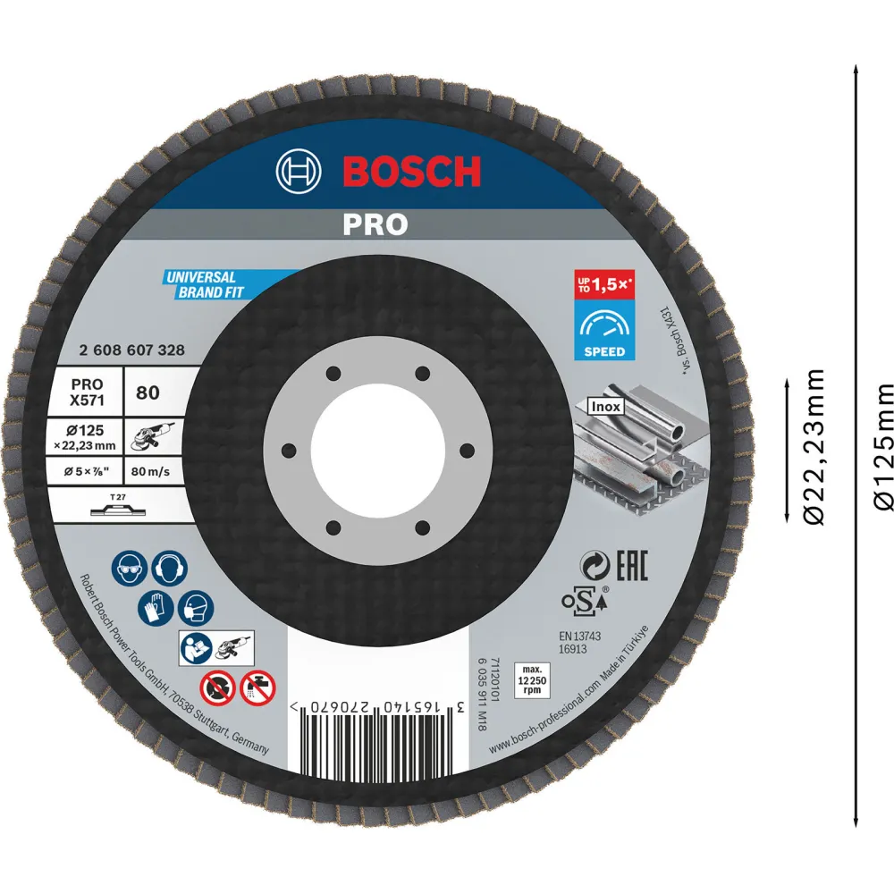 Bosch PRO X571 Fächerschleifscheibe 125 mm G80 - 2608607328