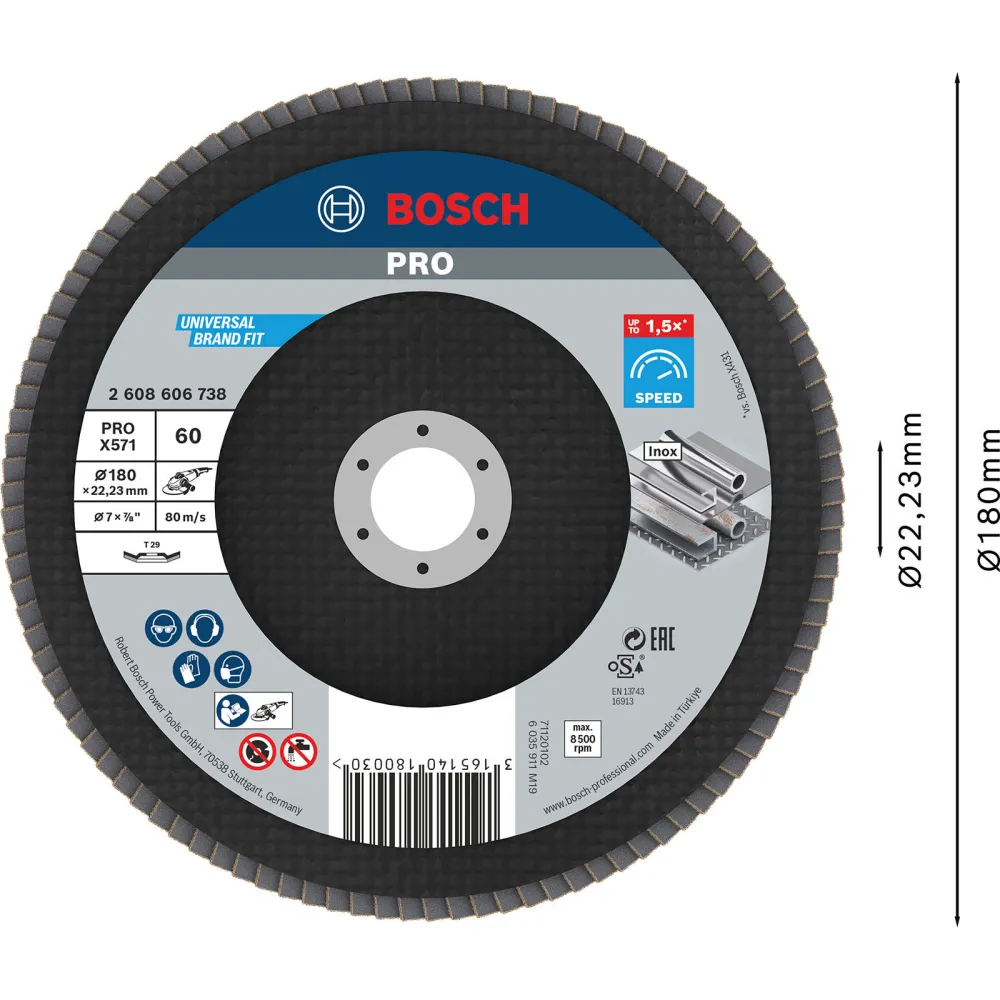 Bosch PRO X571 Fächerschleifscheibe 180 mm G60 - 2608606738