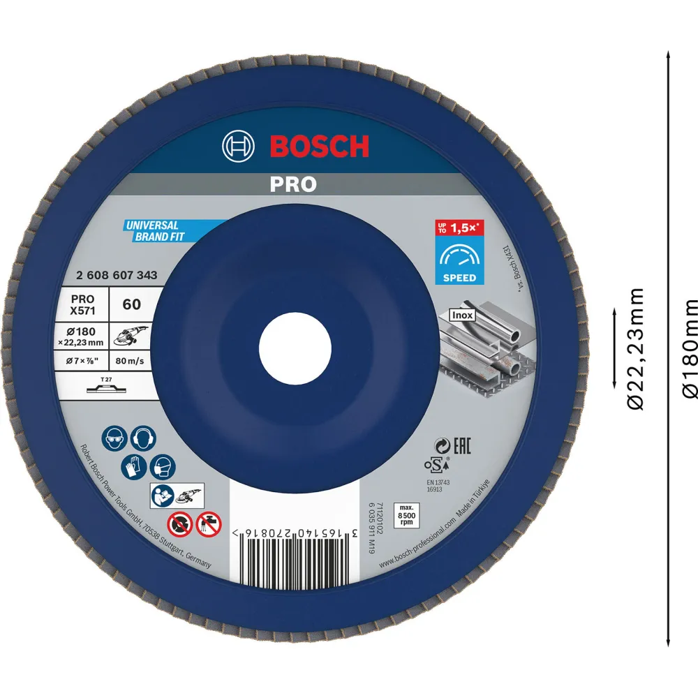 Bosch PRO X571 Fächerschleifscheibe 180 mm G60 - 2608607343