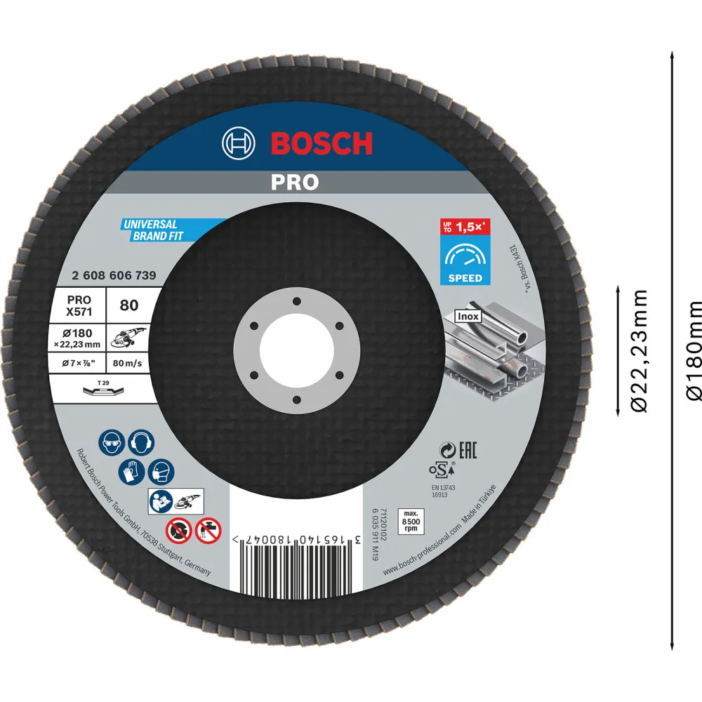 Bosch PRO X571 Fächerschleifscheibe 180 mm G80 - 2608606739