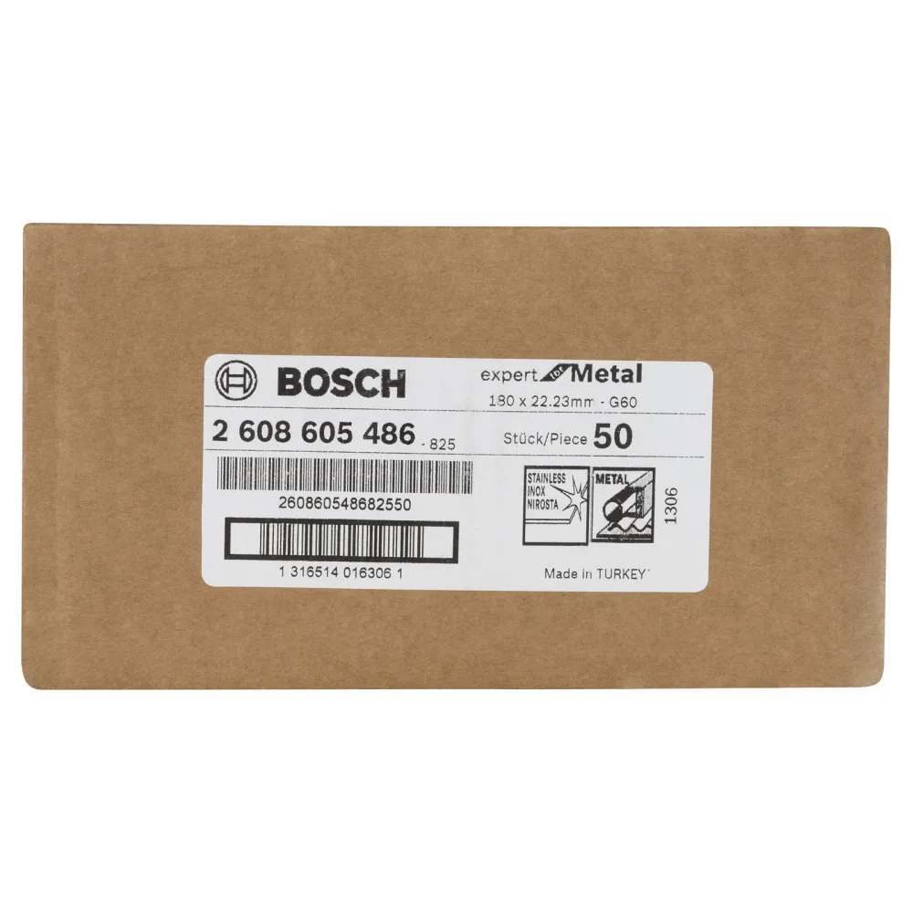 Bosch 50x Fiberschleifscheibe Expert Metal Korund 180 mm 22 mm 60 - 2608605486