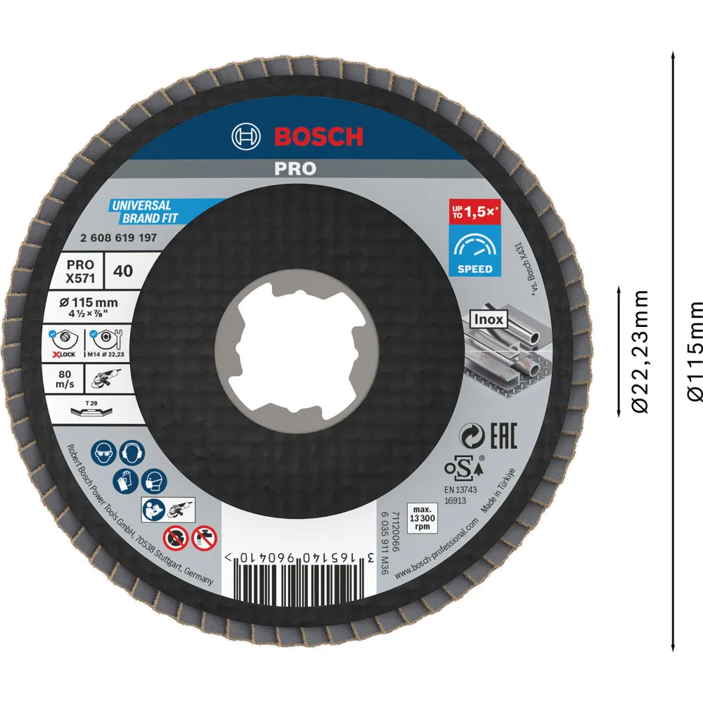 Bosch PRO X571 X-Lock Fächerschleifscheibe 115 mm G40 - 2608619197