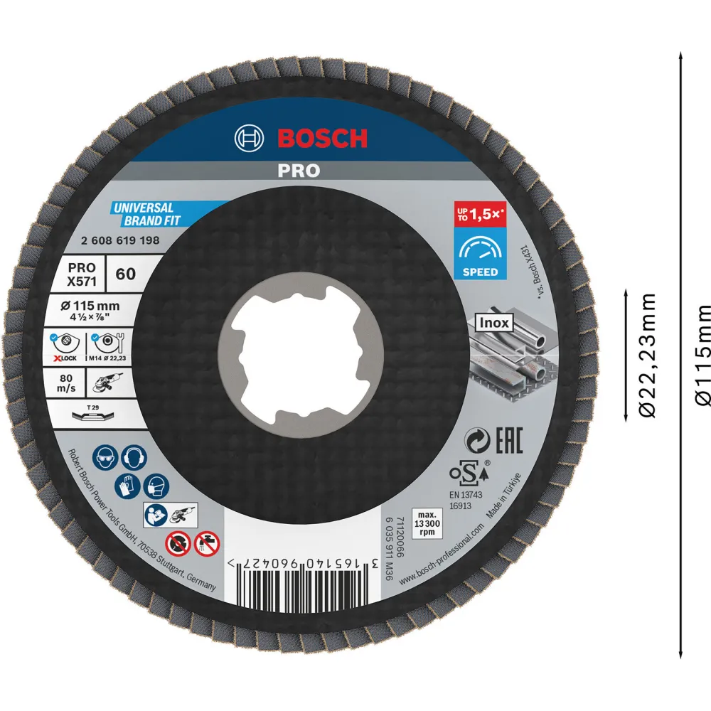Bosch PRO X571 X-Lock Fächerschleifscheibe 115 mm G60 - 2608619198