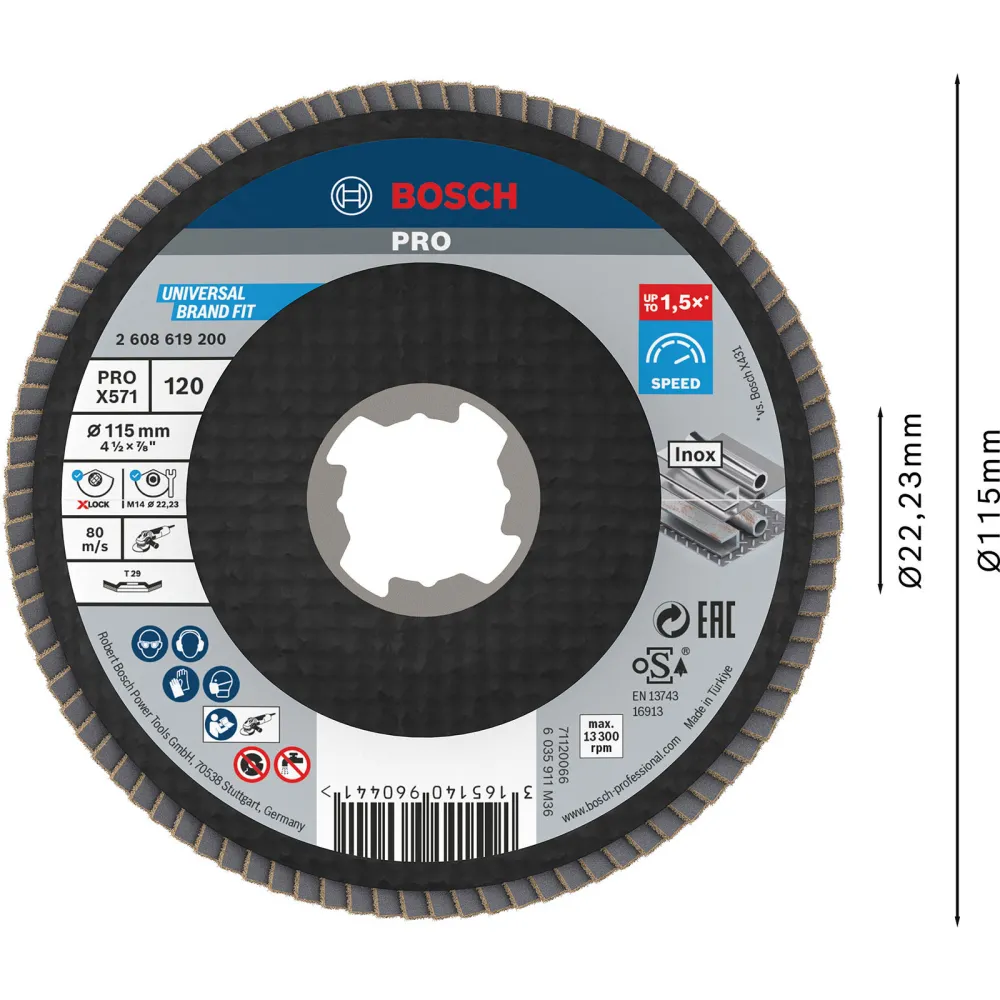 Bosch PRO X571 X-Lock Fächerschleifscheibe 115 mm G120 - 2608619200