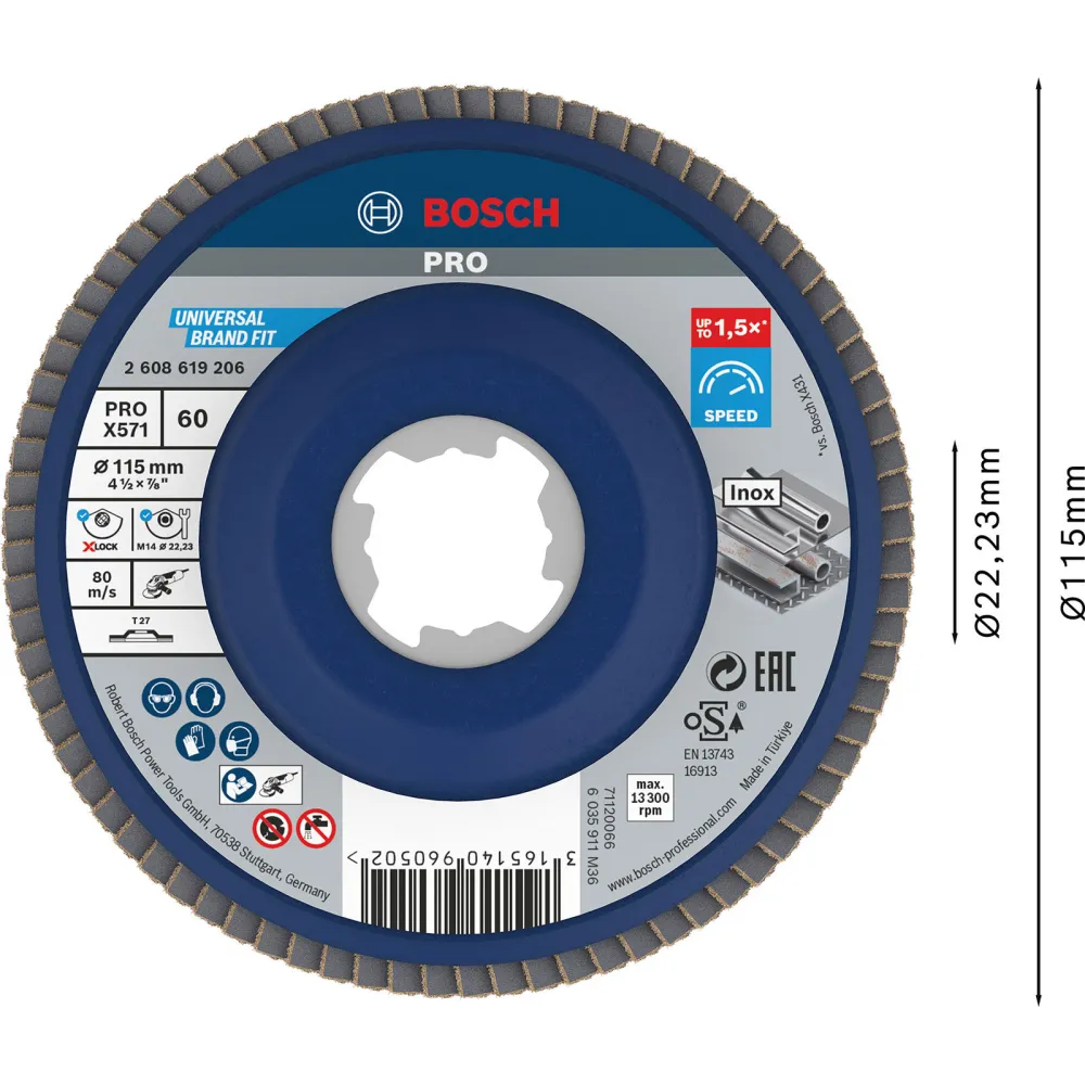 Bosch PRO X571 X-Lock Fächerschleifscheibe 115 mm G60 - 2608619206