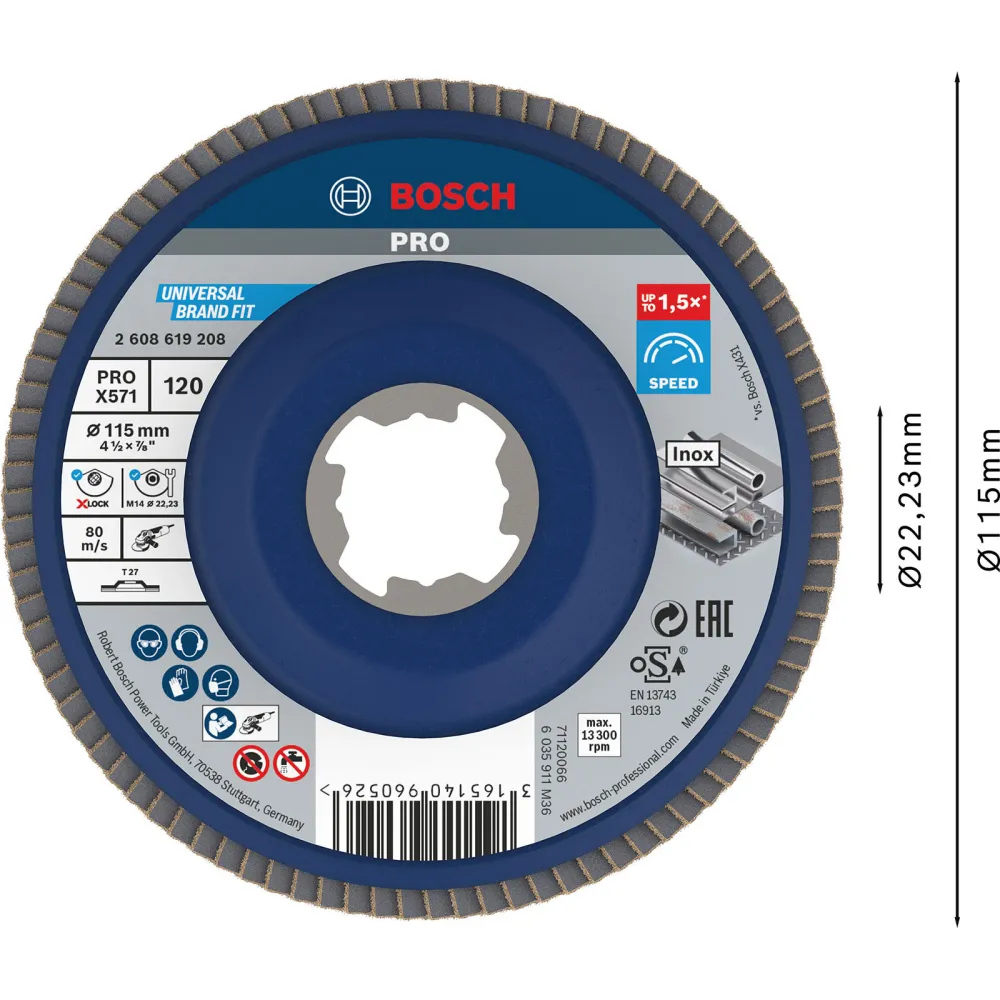 Bosch PRO X571 X-Lock Fächerschleifscheibe 115 mm G120 - 2608619208