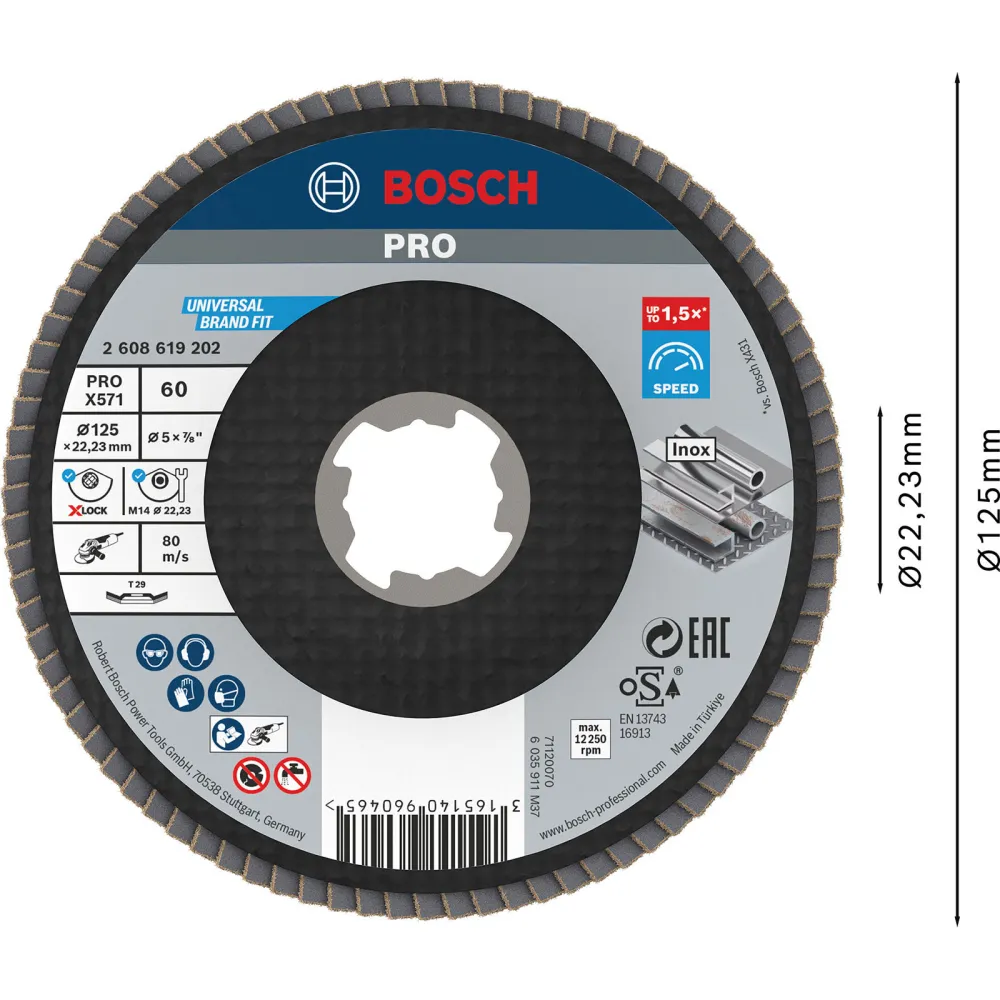 Bosch PRO X571 X-Lock Fächerschleifscheibe 125 mm G60 - 2608619202