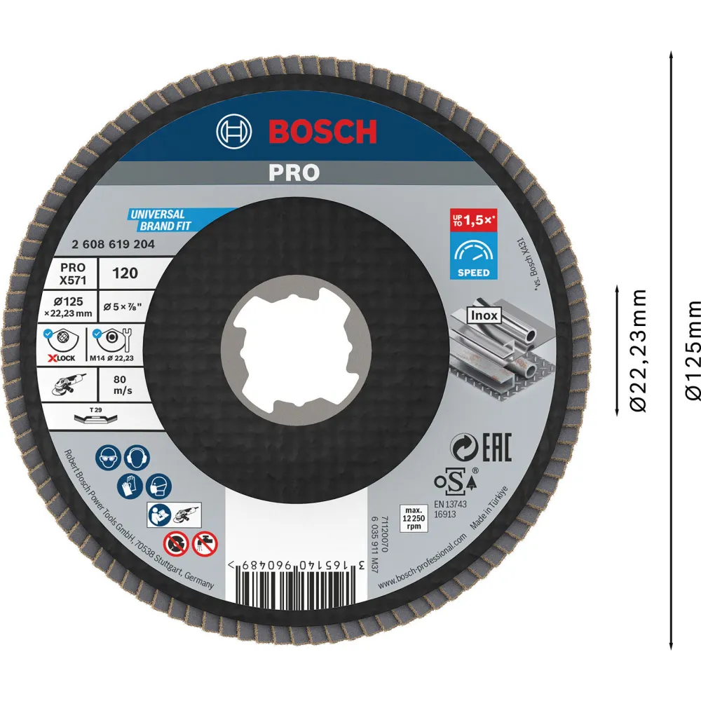 Bosch PRO X571 X-Lock Fächerschleifscheibe 125 mm G120 - 2608619204