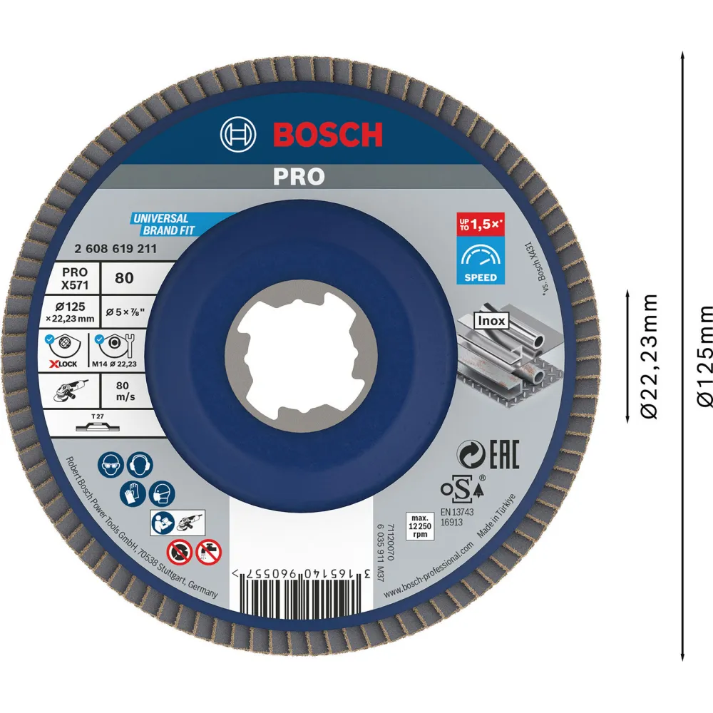 Bosch PRO X571 X-Lock Fächerschleifscheibe 125 mm G80 - 2608619211