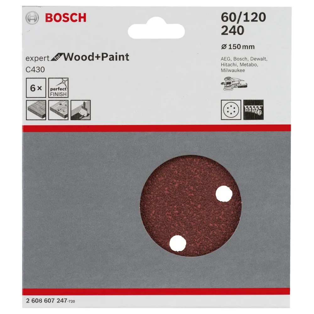 Bosch 6x Schleifblatt Expert Wood 6 Löcher 150 mm 60 120 240 - 2608607247