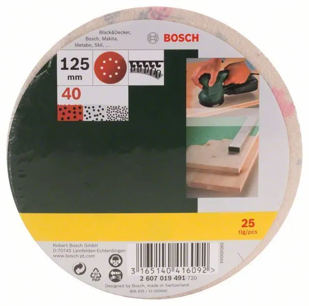 Bosch Schleifblatt-Set für Exzenterschleifer 25tlg. gelocht 125 mm 40 - 2607019491