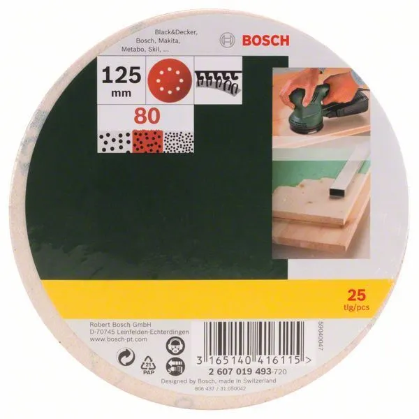 Bosch Schleifblatt-Set für Exzenterschleifer 25tlg. gelocht 125 mm 80 - 2607019493