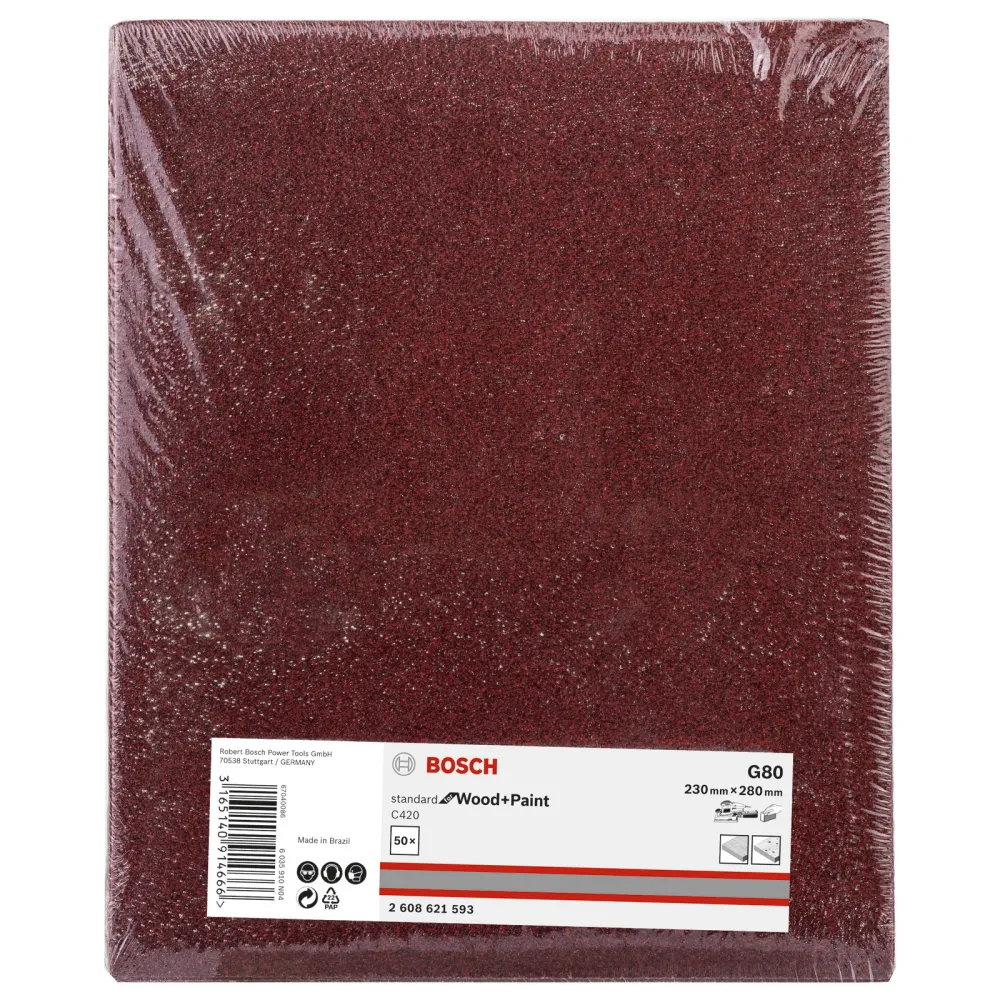 Bosch 50x Papierschleifblatt C420 Standard Wood and Paint 230 x 280 mm 80 - 2608621593
