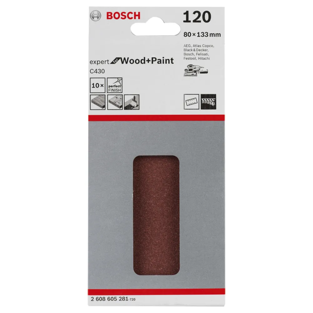 Bosch Schleifblatt-Set C430 Expert Wood 10tlg. 8 Löcher Klett 80 x 133 mm 120 - 2608605281