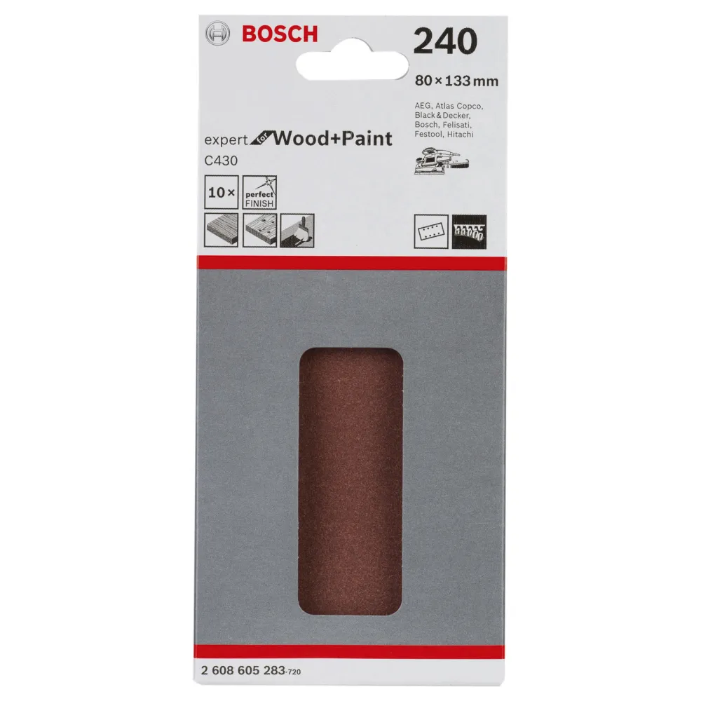 Bosch Schleifblatt-Set C430 Expert Wood 10tlg. 8 Löcher Klett 80 x 133 mm 240 - 2608605283