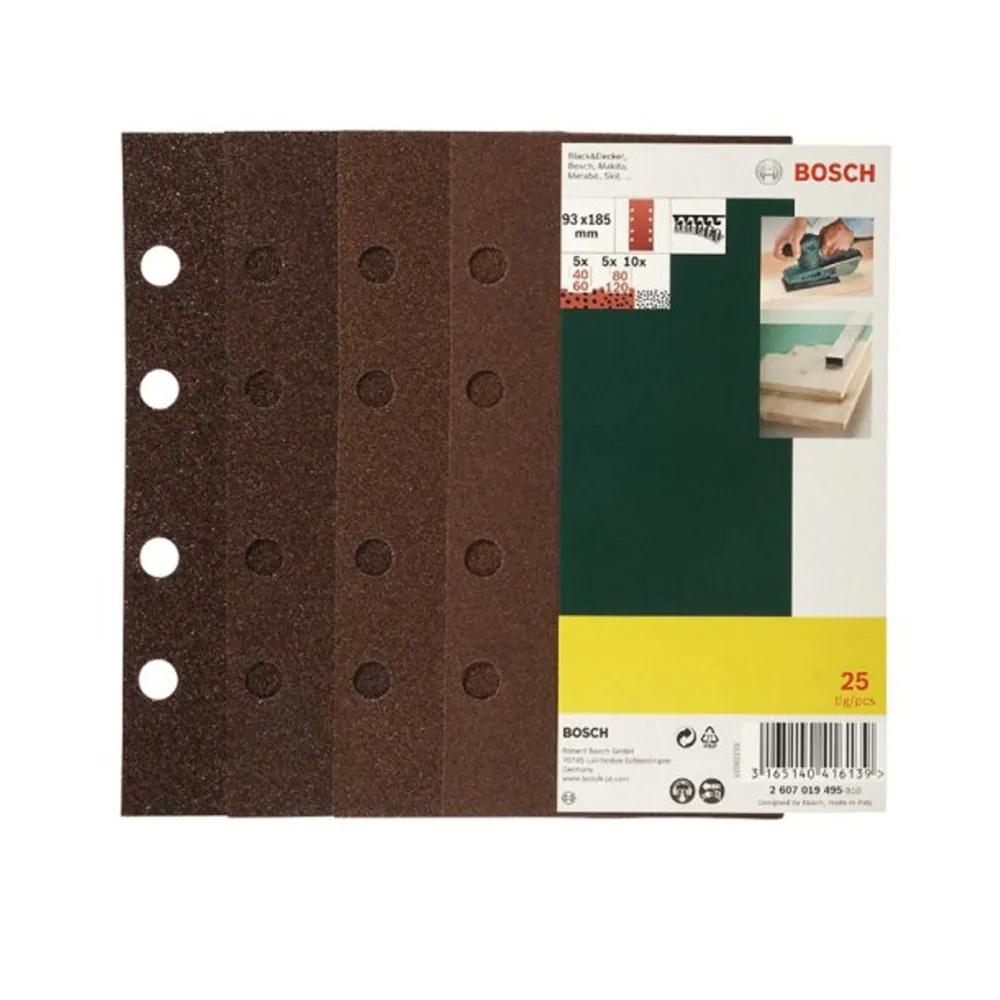 Bosch Schleifblatt-Set für Schwingschleifer 25tlg. 8 Löcher 93 x 185 mm Körnung 40-120 - 2607019495